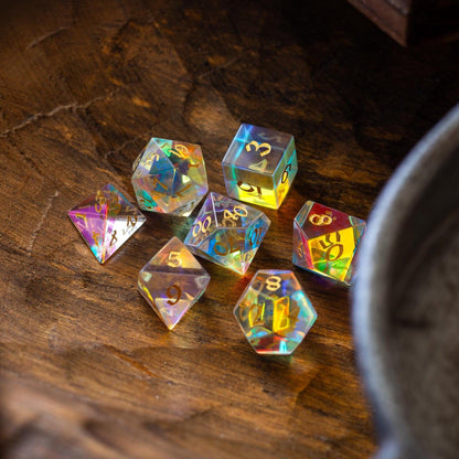 Edelstein Dichroitisches Glas Handgeschnitztes D&D Würfel-Set