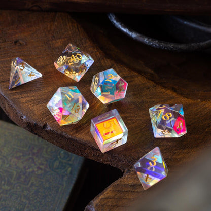 Edelstein Dichroitisches Glas Handgeschnitztes D&D Würfel-Set