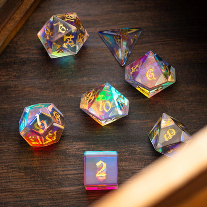 Edelstein Dichroitisches Glas Handgeschnitztes D&D Würfel-Set