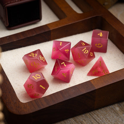 Edelstein Rosenrot Katzenaugenstein Handgeschnitztes DND Würfel-Set