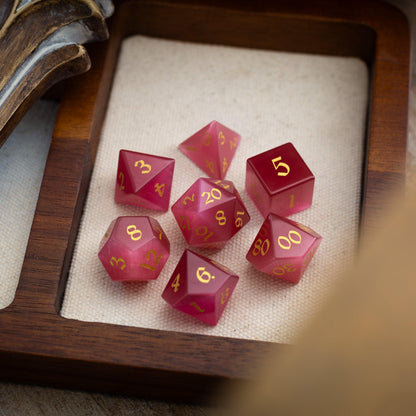 Edelstein Rosenrot Katzenaugenstein Handgeschnitztes DND Würfel-Set