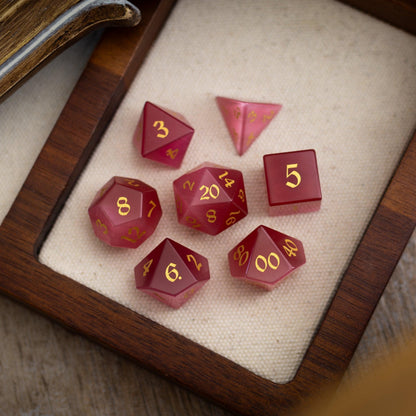 Edelstein Rosenrot Katzenaugenstein Handgeschnitztes DND Würfel-Set