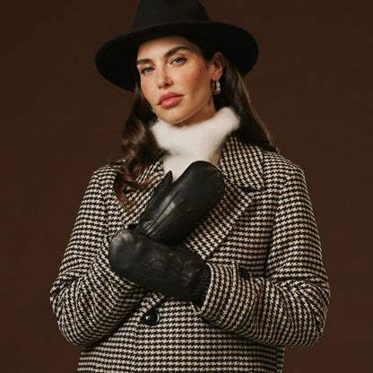 Gianetta (black) - Italian lambskin mittens with luxurious lambswool lining — photo 1 of 10
