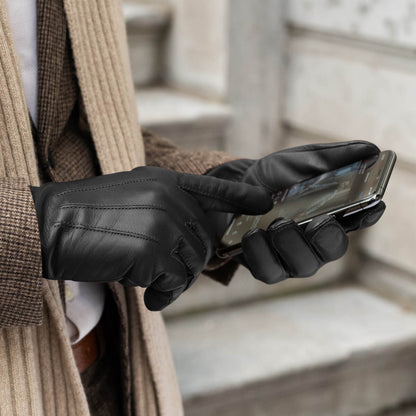 Giovanni (black) - Classic Italian lambskin leather gloves with cashmere lining & touchscreen feature — photo 5 of 10
