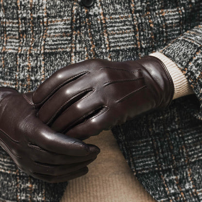 Giovanni (dark brown) - Classic Italian lambskin leather gloves with cashmere lining — photo 9 of 10