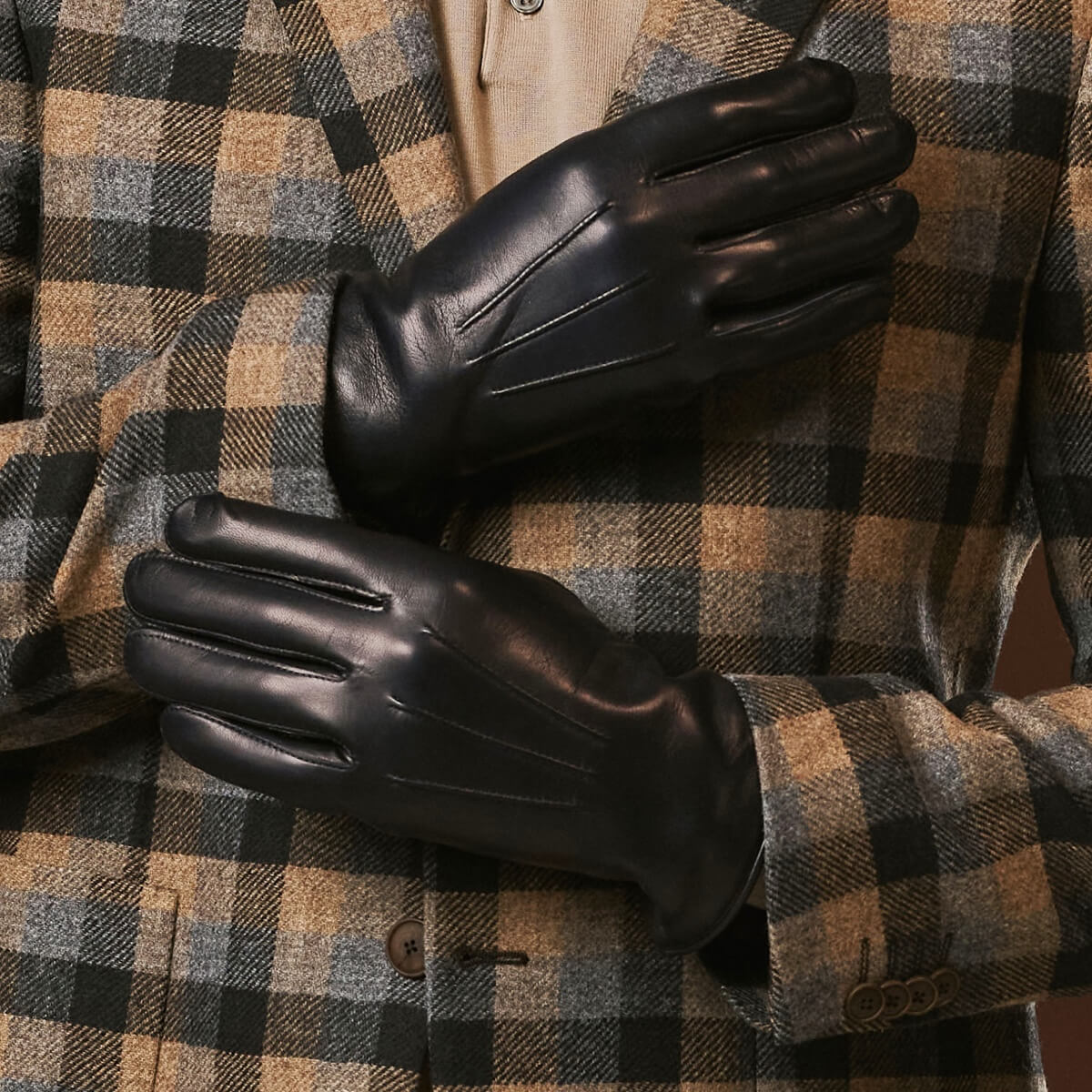 Giovanni (navy blue) - Classic Italian lambskin leather gloves with cashmere lining — photo 5 of 10