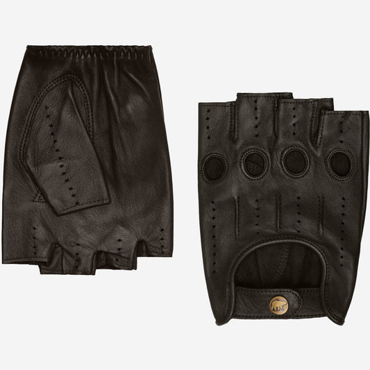 Giuseppe (black) - Italian lambskin fingerless leather driving gloves — photo 1 of 10