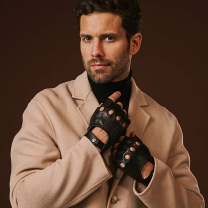 Giuseppe (black) - Italian lambskin fingerless leather driving gloves — photo 8 of 10