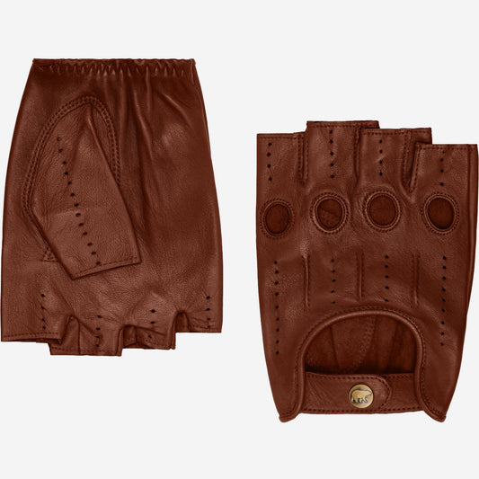 Giuseppe (brown) - Italian lambskin fingerless leather driving gloves — photo 1 of 10