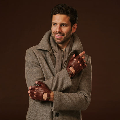 Giuseppe (brown) - Italian lambskin fingerless leather driving gloves — photo 3 of 10
