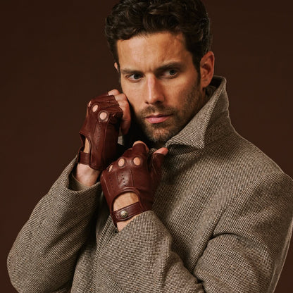 Giuseppe (brown) - Italian lambskin fingerless leather driving gloves — photo 6 of 10