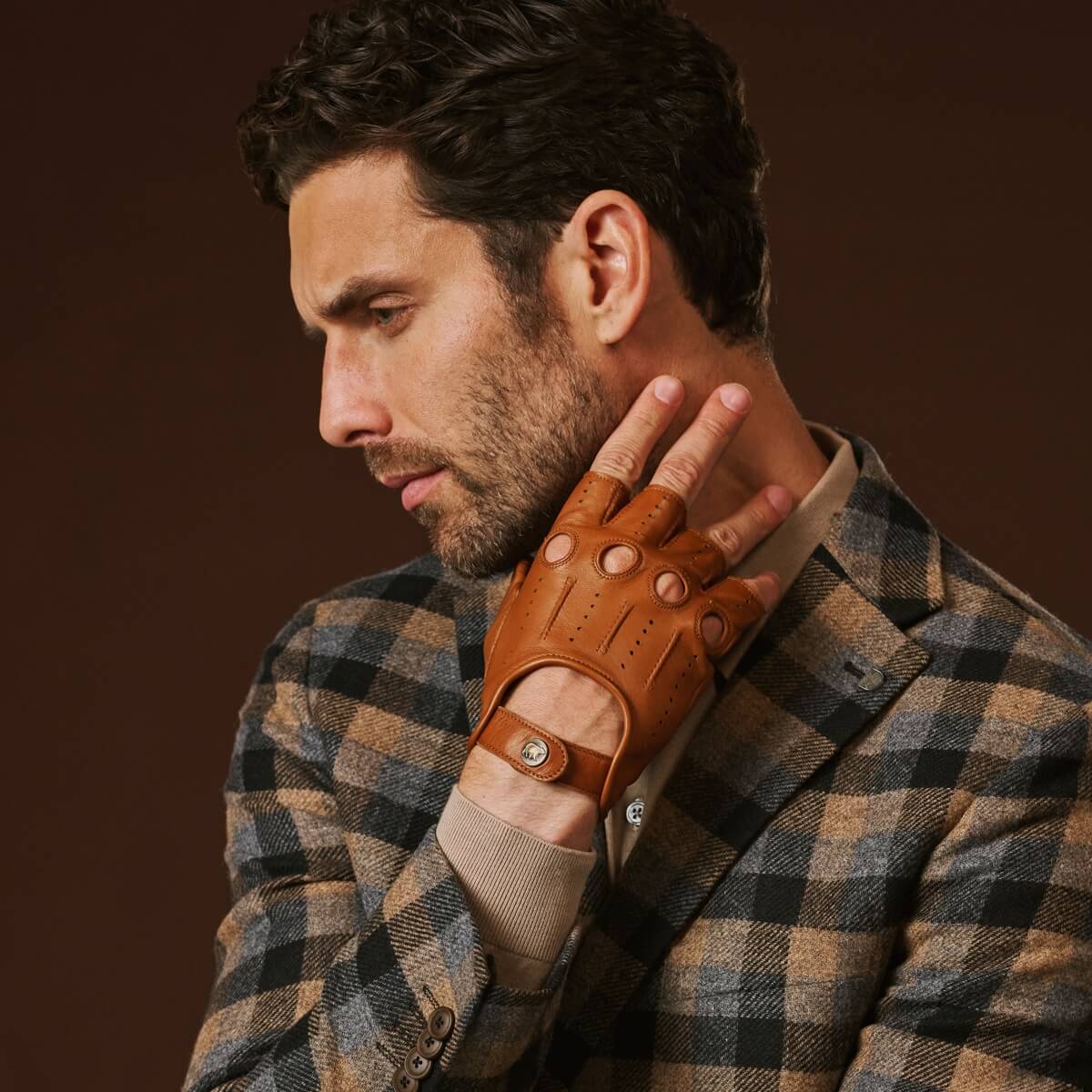 Giuseppe (cognac) - Italian lambskin fingerless leather driving gloves — photo 1 of 10