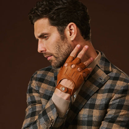 Giuseppe (cognac) - Italian lambskin fingerless leather driving gloves — photo 1 of 10