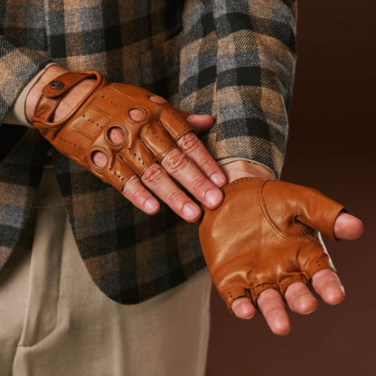 Giuseppe (cognac) - Italian lambskin fingerless leather driving gloves — photo 5 of 10