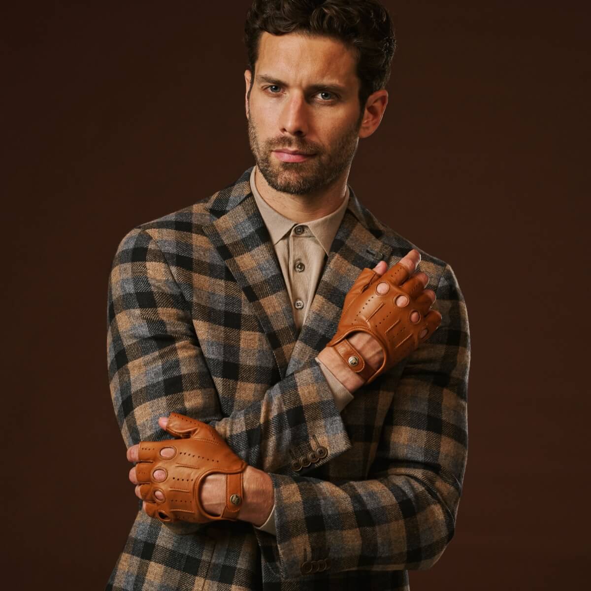 Giuseppe (cognac) - Italian lambskin fingerless leather driving gloves — photo 6 of 10