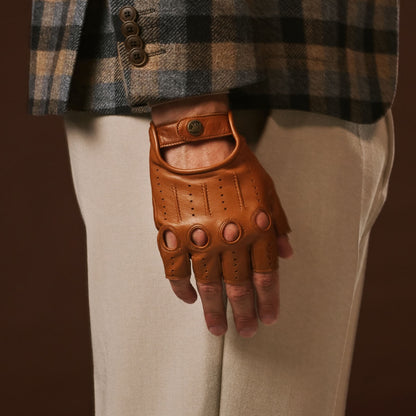 Giuseppe (cognac) - Italian lambskin fingerless leather driving gloves — photo 7 of 10