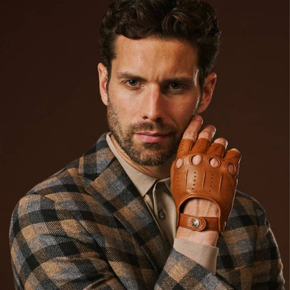 Giuseppe (cognac) - Italian lambskin fingerless leather driving gloves — photo 8 of 10