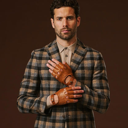 Giuseppe (cognac) - Italian lambskin fingerless leather driving gloves — photo 4 of 10