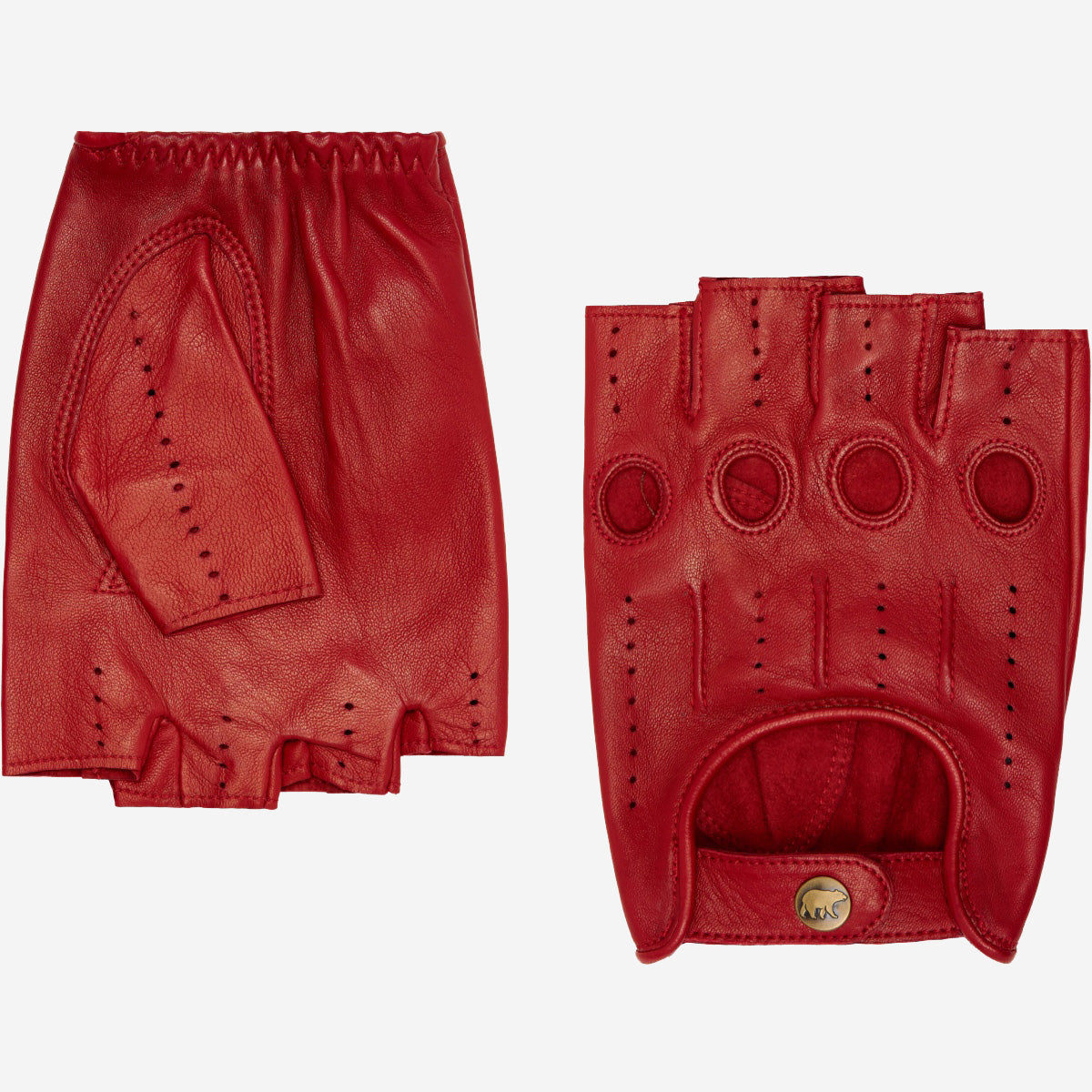 Giuseppe (red) - Italian lambskin fingerless leather driving gloves — photo 2 of 10