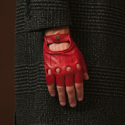 Giuseppe (red) - Italian lambskin fingerless leather driving gloves — photo 1 of 10