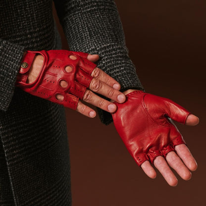 Giuseppe (red) - Italian lambskin fingerless leather driving gloves — photo 4 of 10
