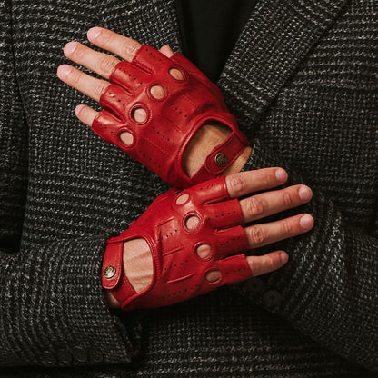 Giuseppe (red) - Italian lambskin fingerless leather driving gloves — photo 7 of 10