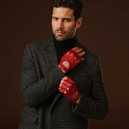 Giuseppe (red) - Italian lambskin fingerless leather driving gloves — photo 8 of 10