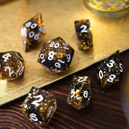 Juego de dados de resina DND hechos a mano dorados