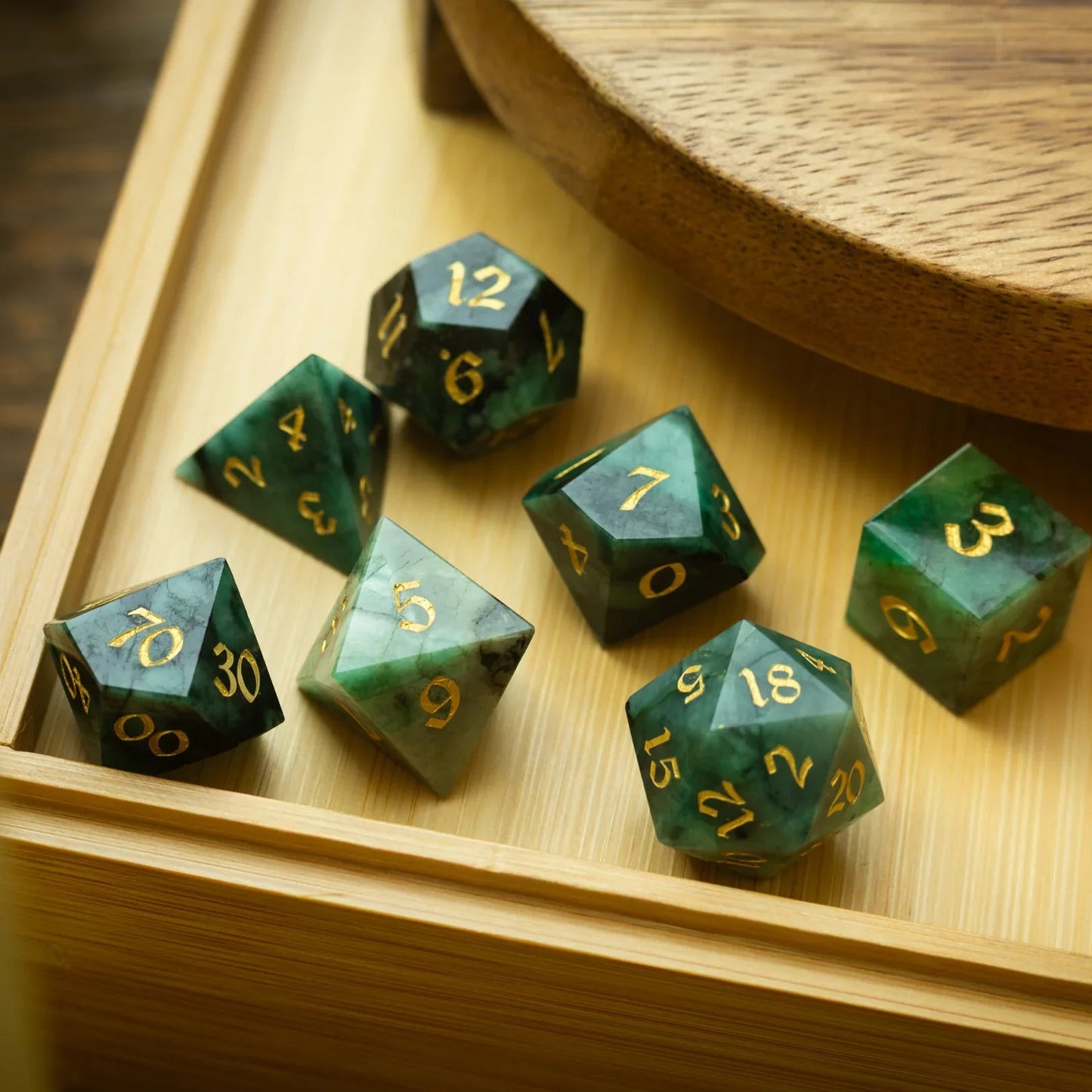 Juego de Dados de DND de Gema Esmeralda Verde