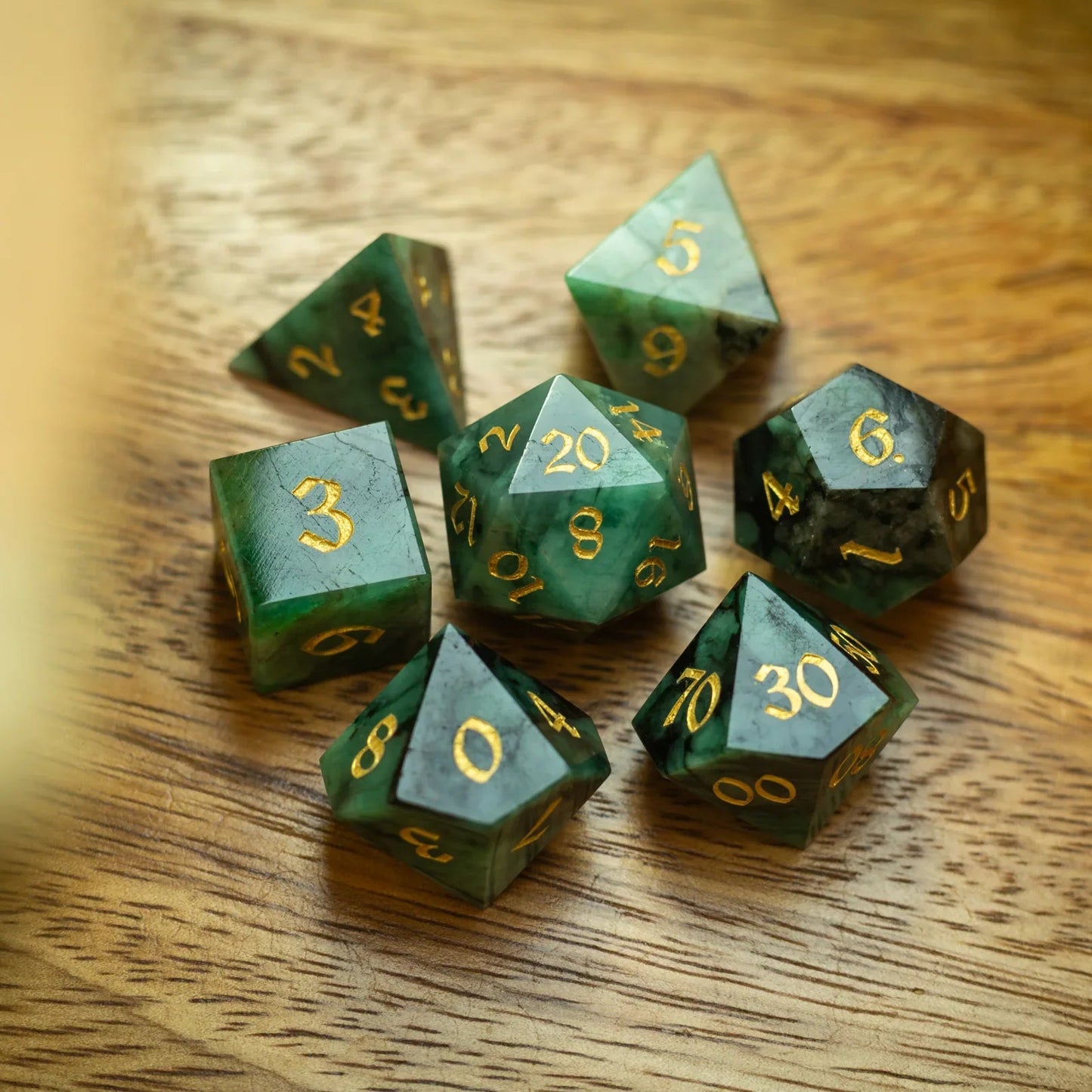 Juego de Dados de DND de Gema Esmeralda Verde