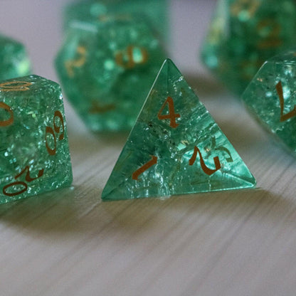 Juego de dados de D&D de cristal craquelado Rayo Verde