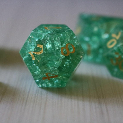 Juego de dados de D&D de cristal craquelado Rayo Verde