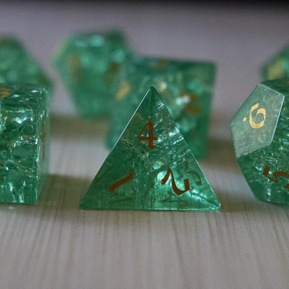 Juego de dados de D&D de cristal craquelado Rayo Verde