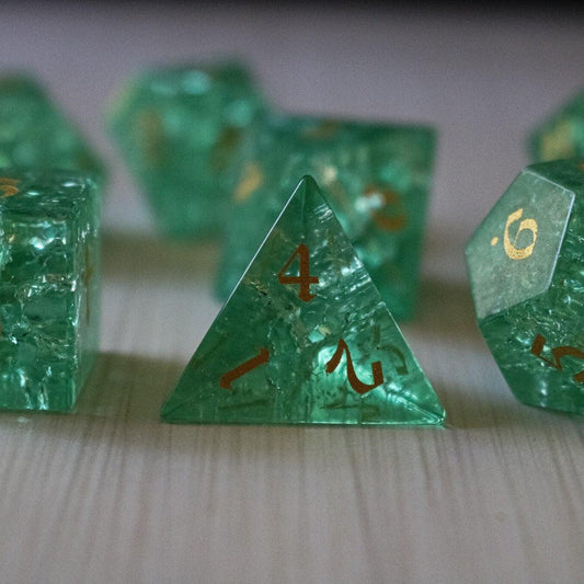 Juego de dados de D&D de cristal craquelado Rayo Verde