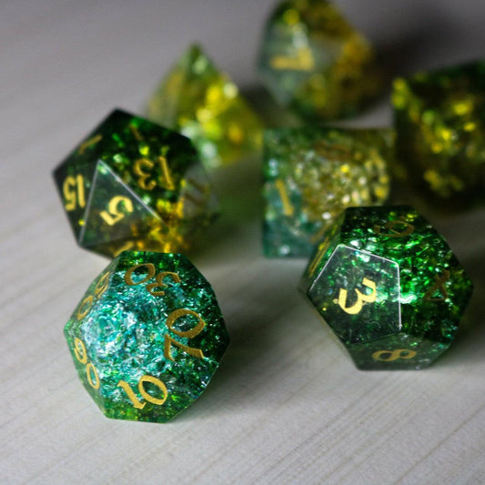 Set de dados DND de cristal agrietado Forja de veneno verde