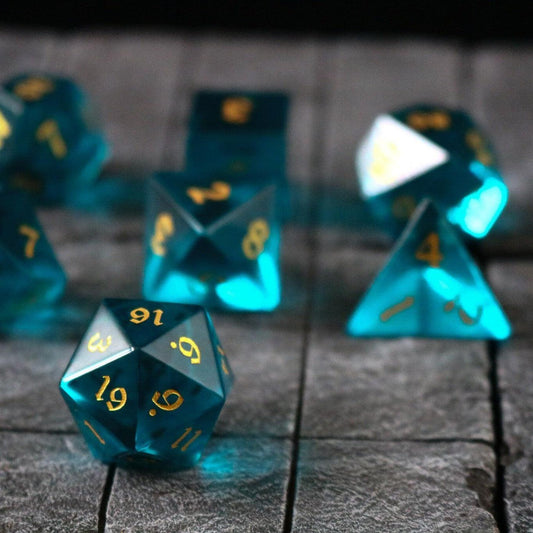 Juego de dados de DND tallados a mano de cristal de circón verde