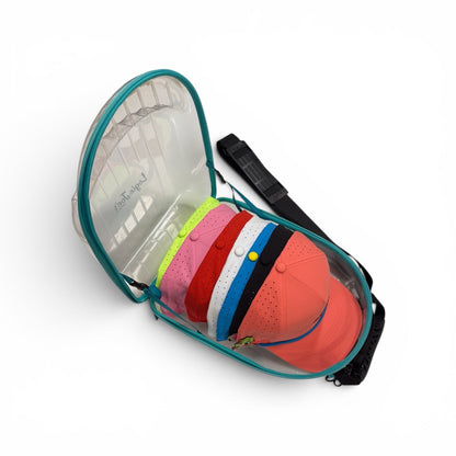 Hat Caddy Travel Case | Hard Shell Hat Carrier Holds Up to 8 Hats | Clear Protective Hat Storage Case with Adjustable Shoulder Strap