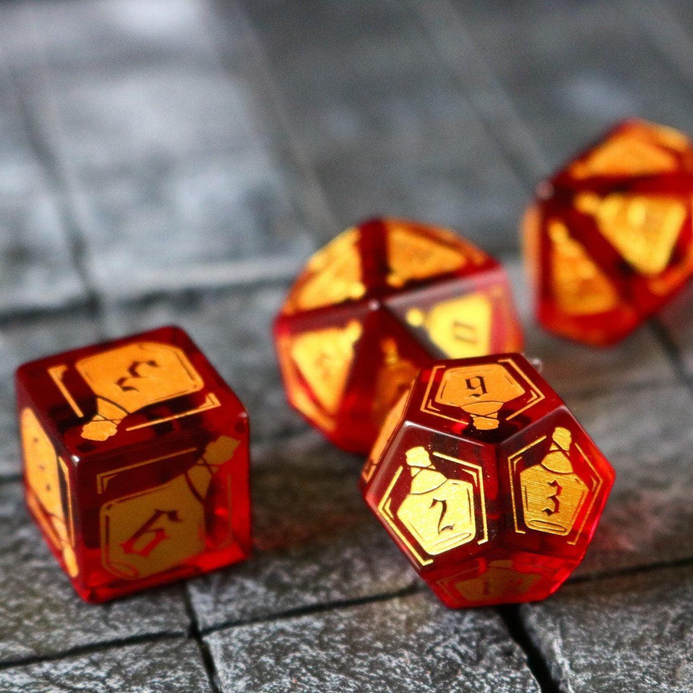 Juego de dados de DND de cristal de circonita roja "Poción de salud"