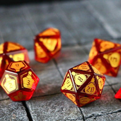 Juego de dados de DND de cristal de circonita roja "Poción de salud"