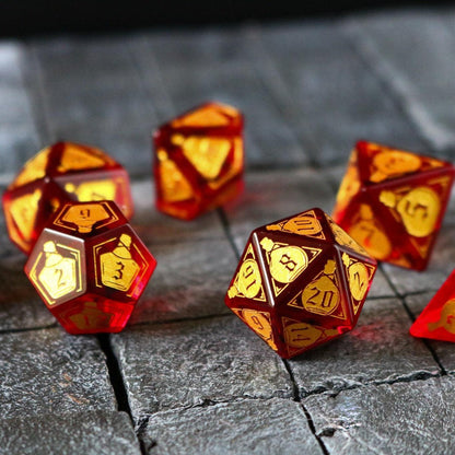 Juego de dados de DND de cristal de circonita roja "Poción de salud"