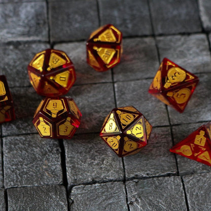 Juego de dados de DND de cristal de circonita roja "Poción de salud"
