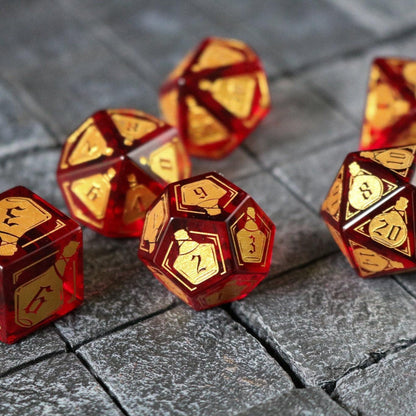 Juego de dados de DND de cristal de circonita roja "Poción de salud"