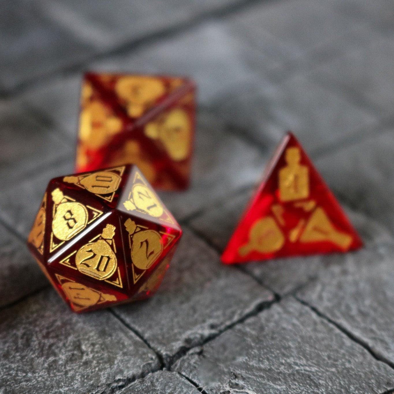 Juego de dados de DND de cristal de circonita roja "Poción de salud"