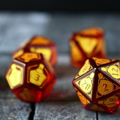Juego de dados de DND de cristal de circonita roja "Poción de salud"
