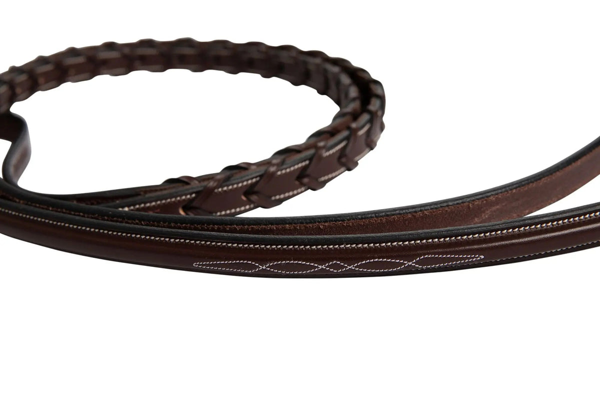 Huntley Equestrian Fancy Stitched Rubber Lined Laced Reins, Size Full
