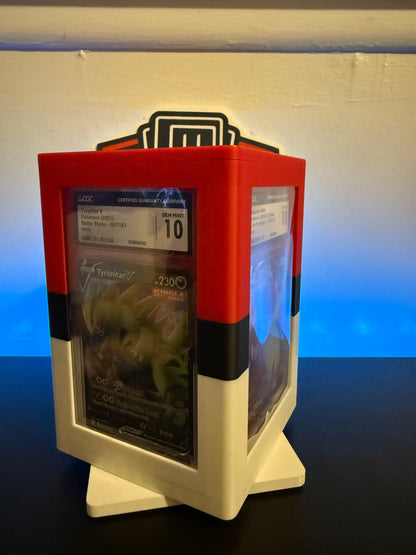 La base para losas de The Pulling Guard - Rayas rojas y blancas - Expositor giratorio para tarjetas calificadas - Compatible con CGC, TAG, PSA, AGS - NO COMPATIBLE CON BECKETT