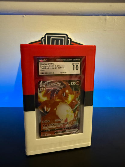 La base para losas de The Pulling Guard - Rayas rojas y blancas - Expositor giratorio para tarjetas calificadas - Compatible con CGC, TAG, PSA, AGS - NO COMPATIBLE CON BECKETT