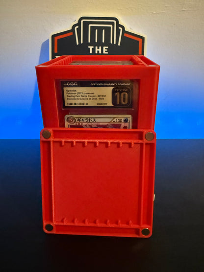 La base para losas de The Pulling Guard - Rayas rojas y blancas - Expositor giratorio para tarjetas calificadas - Compatible con CGC, TAG, PSA, AGS - NO COMPATIBLE CON BECKETT