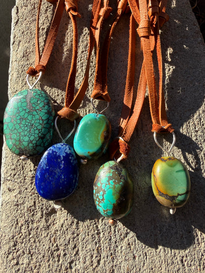 Turquoise + Lapis on Leather Necklace