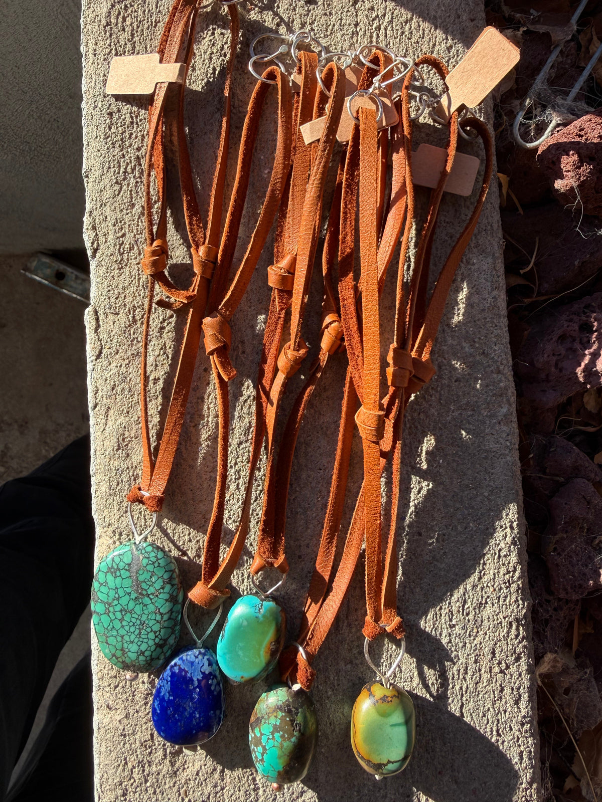 Turquoise + Lapis on Leather Necklace